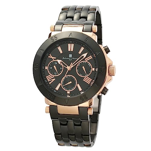 ［ Salvatore Marra(サルバトーレマーラ) ］ クォーツ メンズ 腕時計 男性用 ビジネス アナログ ブラック 防水 うで時計 クロス付き PGBK